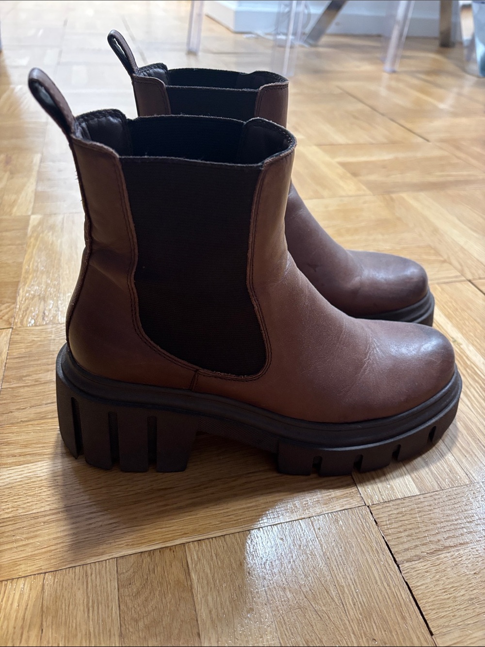 Aqua brown leather combat boots